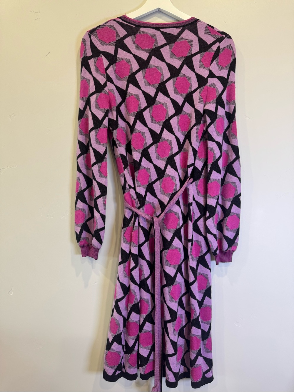 Diane Von Furstenberg Alexio Pink Geometric Wrap Knit Winter Wardrobe Dress - Picture 8 of 8